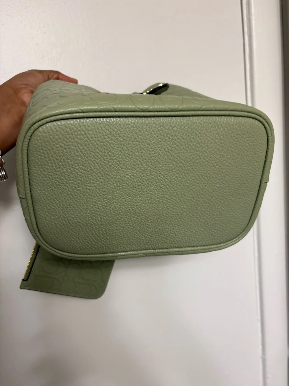 Coach  pistachio Sage Green Pebbled Leather Drawstring Bucket Bag